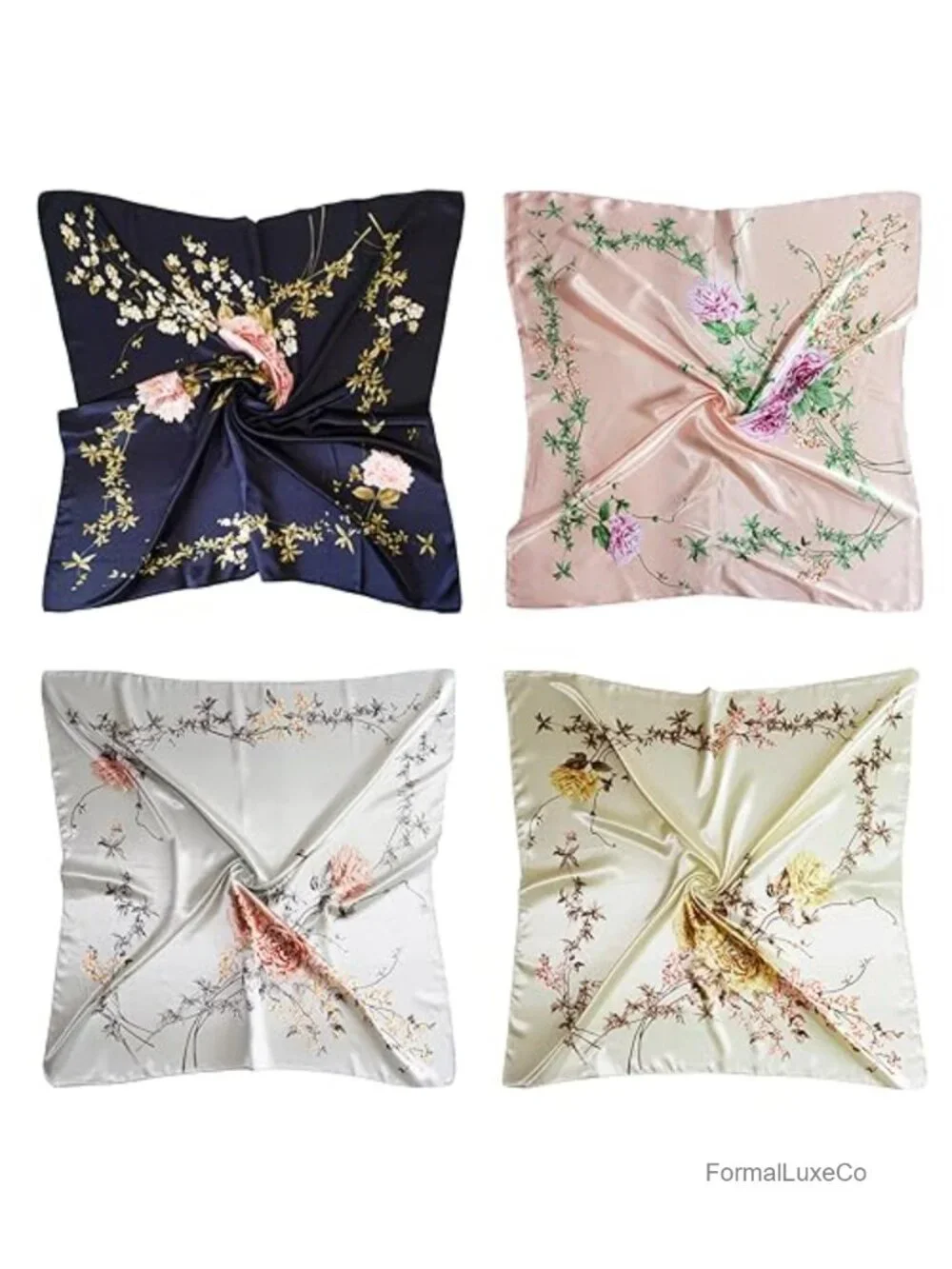 Satin Silk Like Square Hair Scarves for Sleeping or Fashion Wraps 35x35 4 Pack